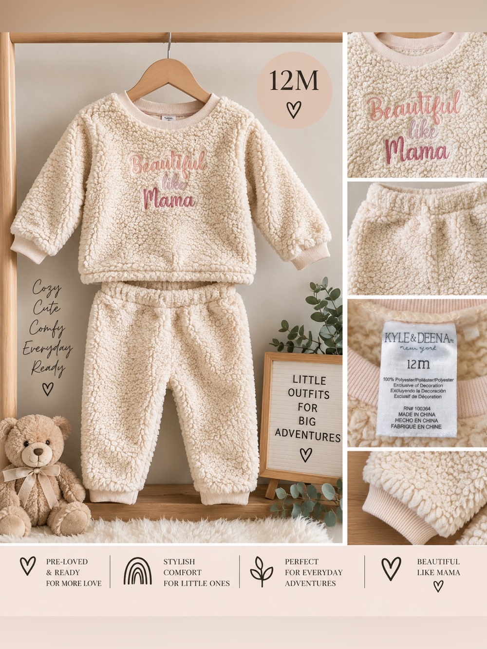 Kyle & Deena Baby Girl Sherpa 2-Piece Cozy Set 12M “Beautiful Like Mama”